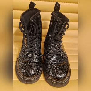 Kids Dr. Martens Black Silver Glitter Boots Size 3